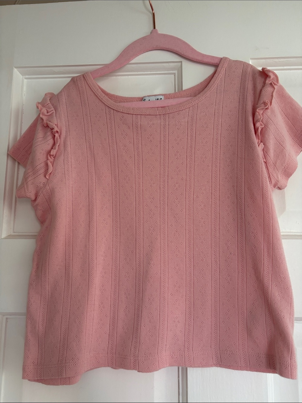 SPLENDID Pink Short Sleeve Ruffle Knit Top